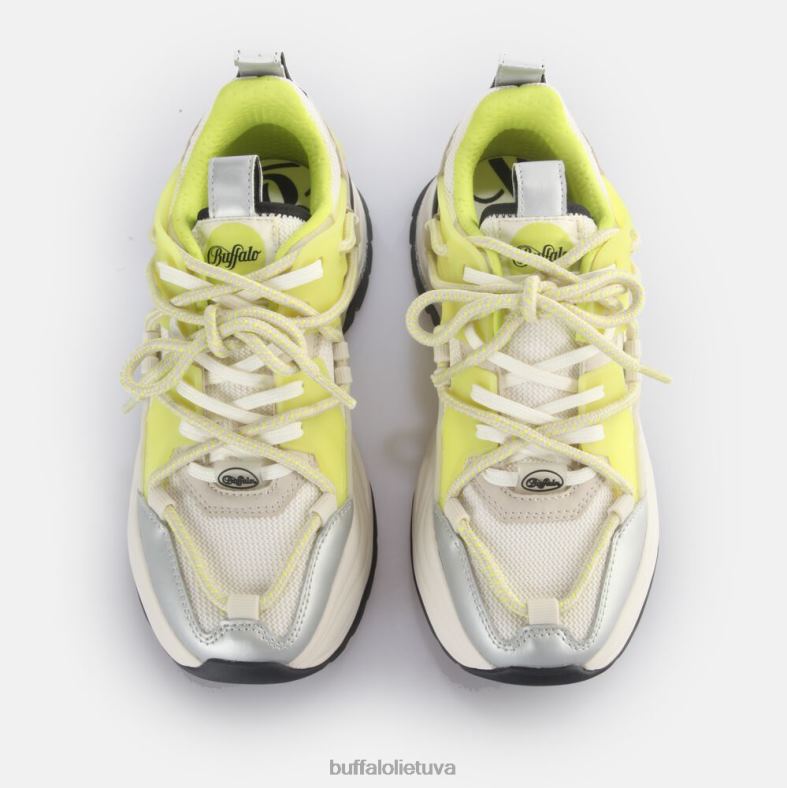 Trigubai nėriniuoti sportbačiai žemi veganiški Buffalo grietinėlės/kalkių4D4XB744 |sportbačiai