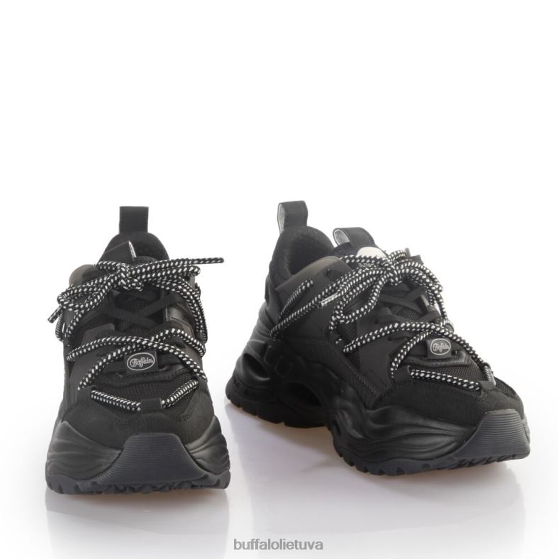 Trigubai nėriniuoti sportbačiai žemi veganiški Buffalo juodas4D4XB745 |sportbačiai