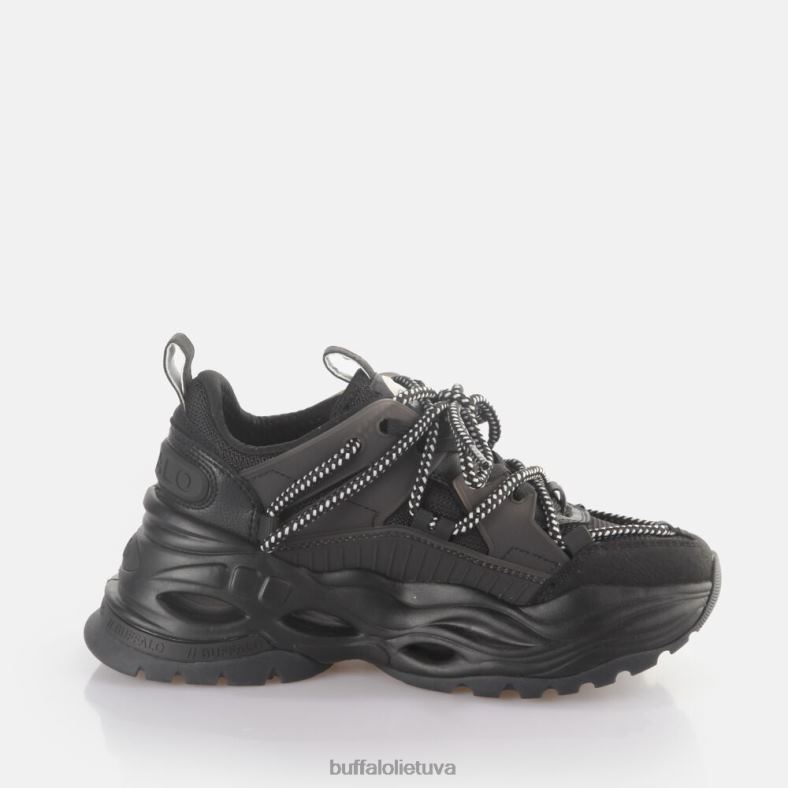 Trigubai nėriniuoti sportbačiai žemi veganiški Buffalo juodas4D4XB745 |sportbačiai