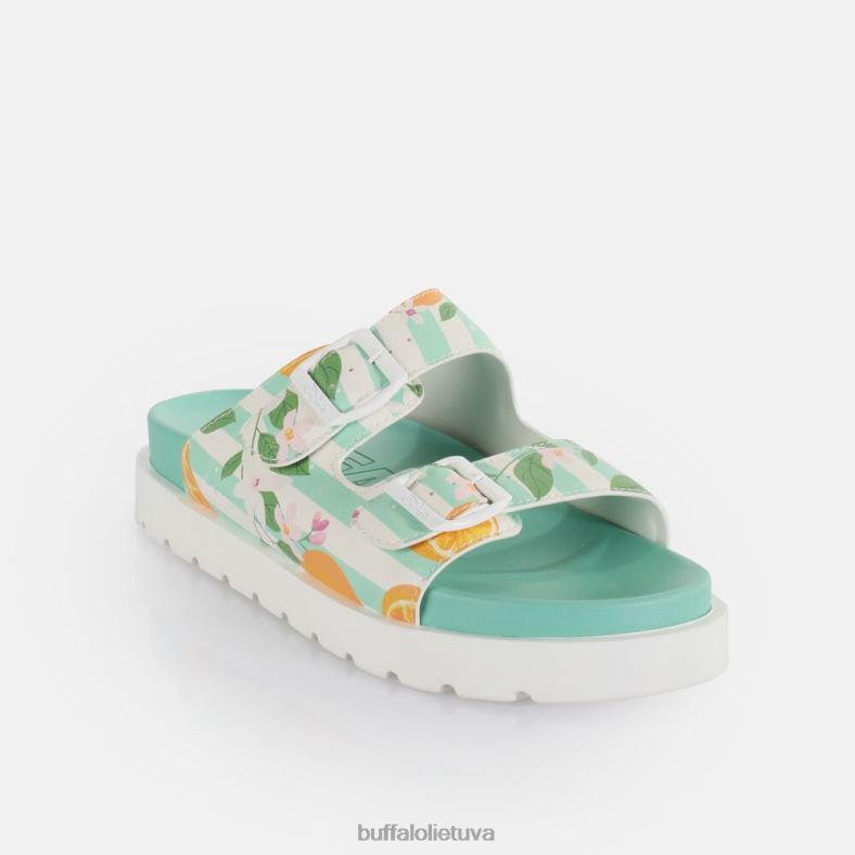 eve sol platformos slide veganas Buffalo žalia/oranžinė4D4XB291 |skaidrių